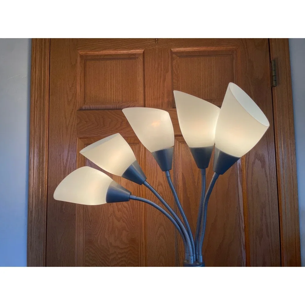 Medusa 5-Light Floor Lamp Silver Multi-Head Adjustable Gooseneck Standing Lamp